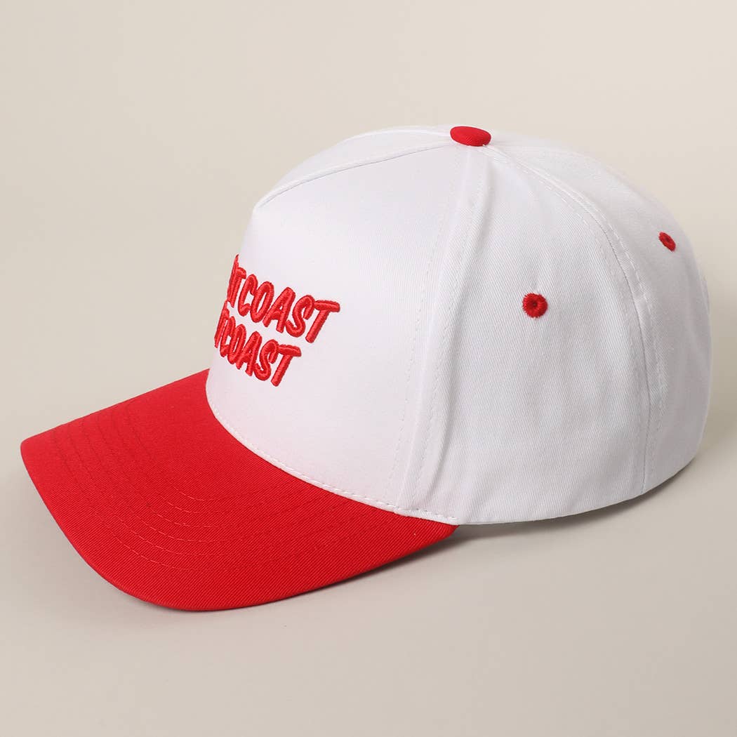 Red WEST COAST BEST COAST 3D Letter Embroidery Two-Tone Trucker  for wholesale on Faire3