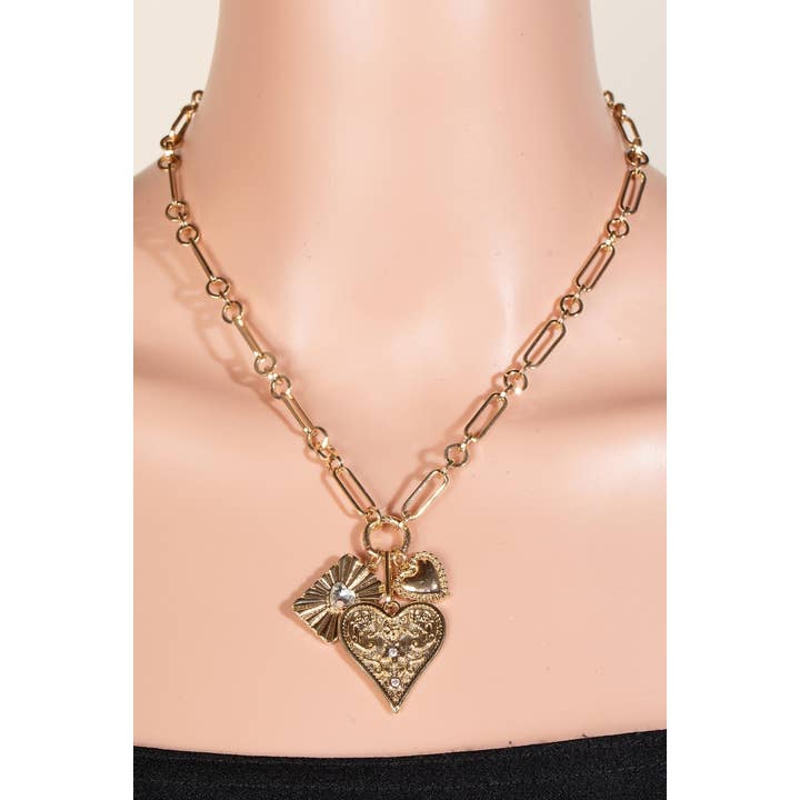 Anarchy Street - Wholesale Link & Chain Necklace - Intricate Heart Charms Chain Necklace