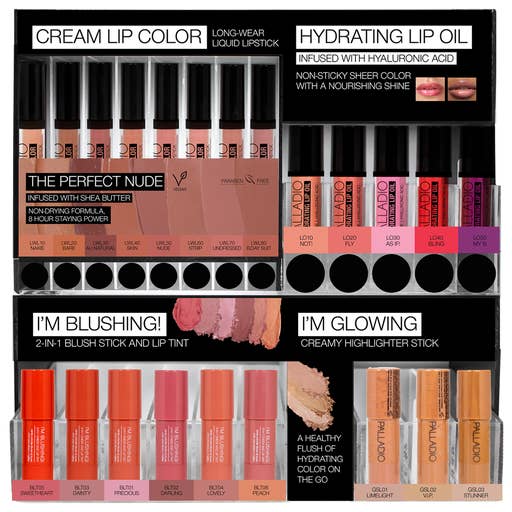 12" LIPS & CHEEKS DISPLAY - ITEM # PM12LCLOBG for wholesale by Palladio Beauty