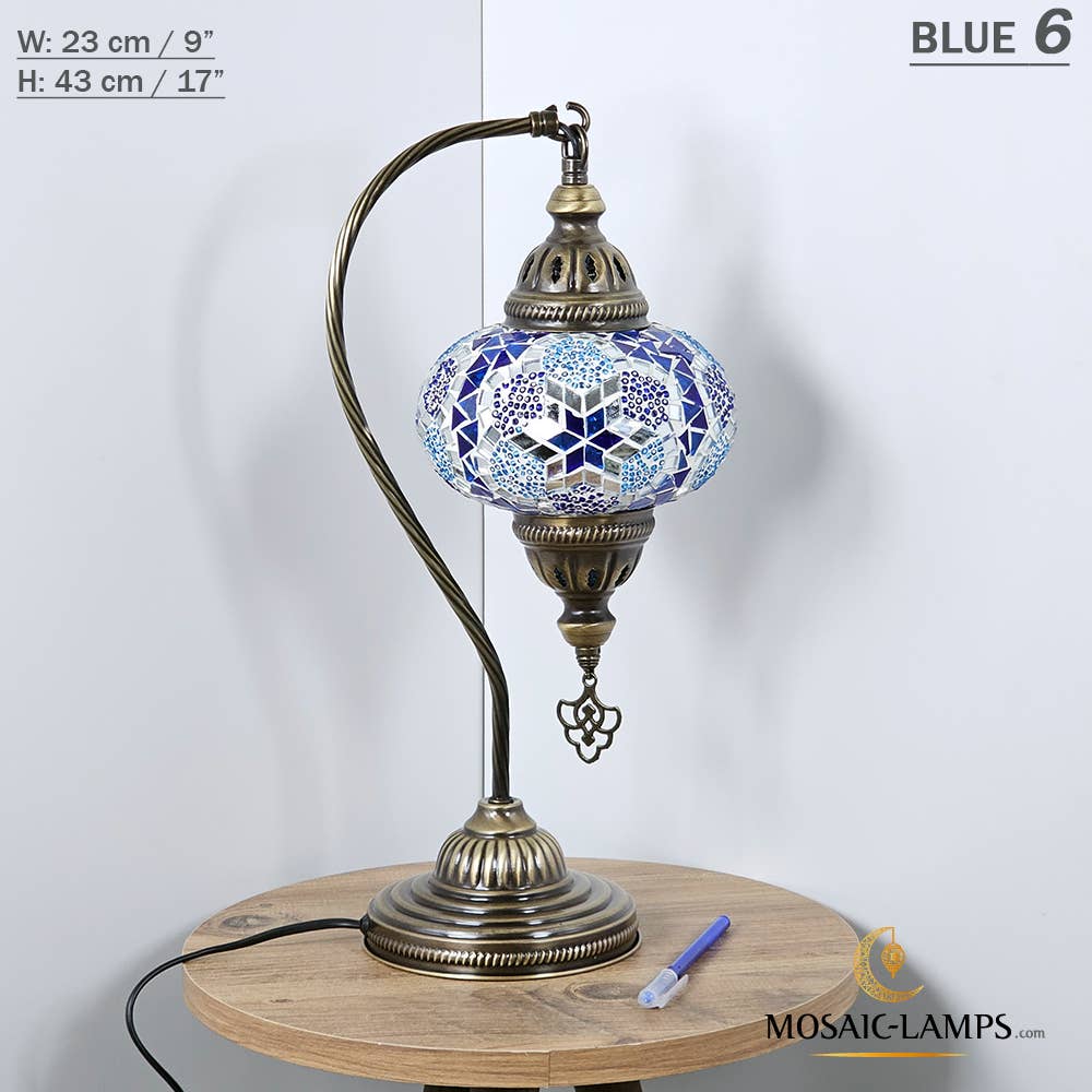 Mosaic Lamps - Wholesale Accent/Desk Lamp - 10+Colors - Gooseneck Large Globe Mosaic Table Lamp, Turkish11
