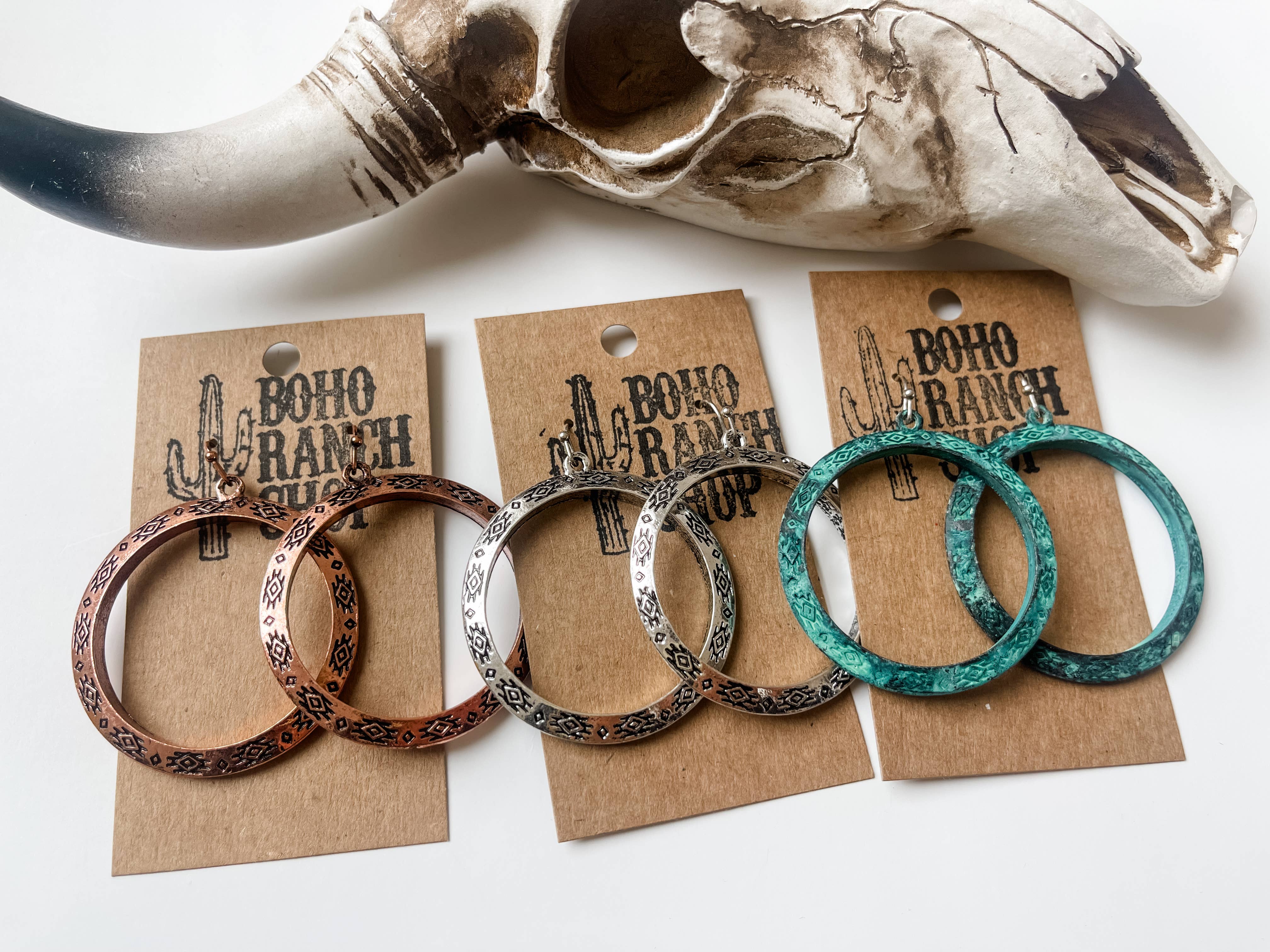 Boho Ranch Shop - Wholesale Hoop Earrings - Western Aztec Print Hoops6