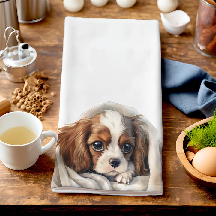 Homemade Hollydays Wholesale - Wholesale Tea Towel - Ned - Cute Puppy In Blanket - Unique  Dog Tea Towel0