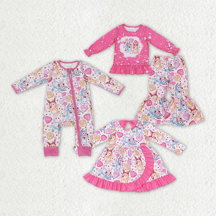 Baby Girls Valentines Dogs Hearts Sibling Sister Clothes Set for wholesale by Aier Wholesale