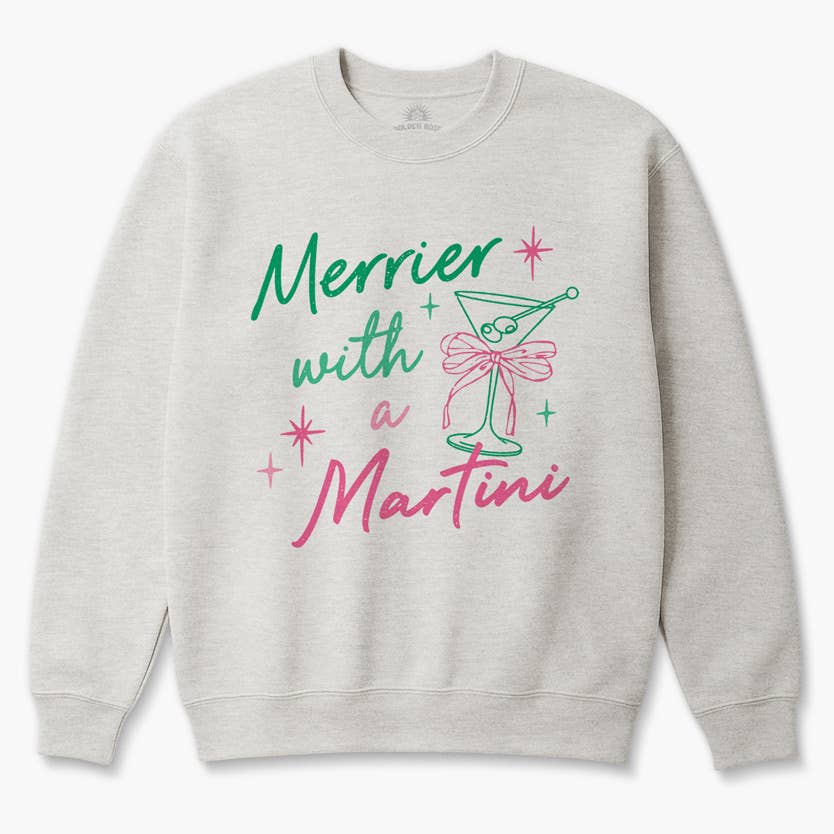 Golden Rose - Wholesale Graphic Sweatshirt - Women's - Merrier with a Martini Holiday Sweater – Festive Graphic5