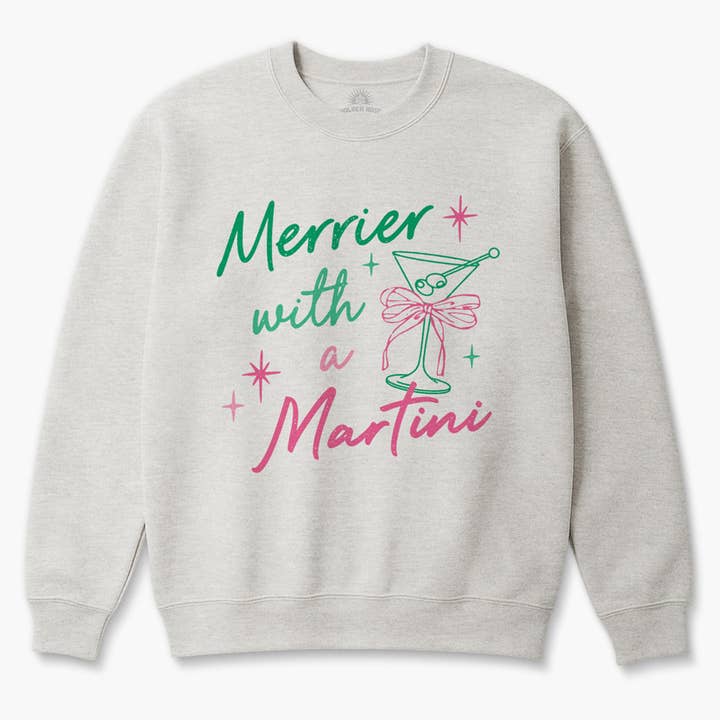 Golden Rose - Wholesale Graphic Sweatshirt - Women's - Merrier with a Martini Holiday Sweater – Festive Graphic5