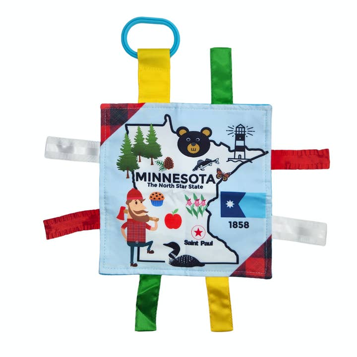 Minnesota State Baby Learning Crinkle Tag Square 8"x 8" Toy for wholesale by Baby Jack and Company
