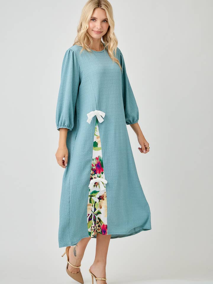 Celeste Clothing - Wholesale Dress - Women's - WOMEN'S MODEST SIDE BOW DRESS WITH PUFF SLEEVES AND POCKETS2