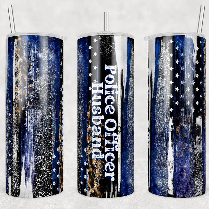 Police Husband Paint Stripes 20oz Sublimation Tumbler for wholesale by Twisted T Creations