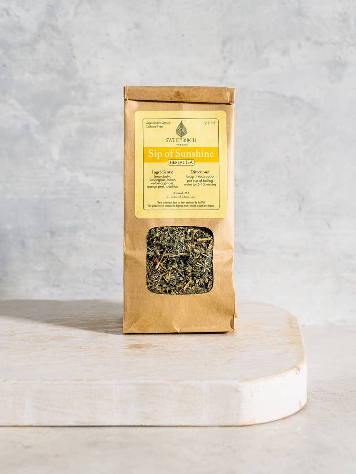 Sip of Sunshine Herbal Tea for wholesale by Sweet Birch Herbals