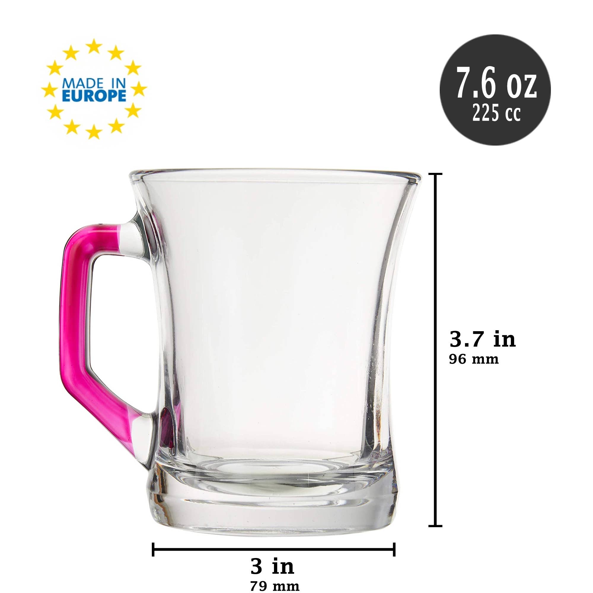 Hakan - Wholesale Coffee Mug - Zen Glass Coffee Mug Set with Colorful Handle, 6 Pcs, 7.6 oz5