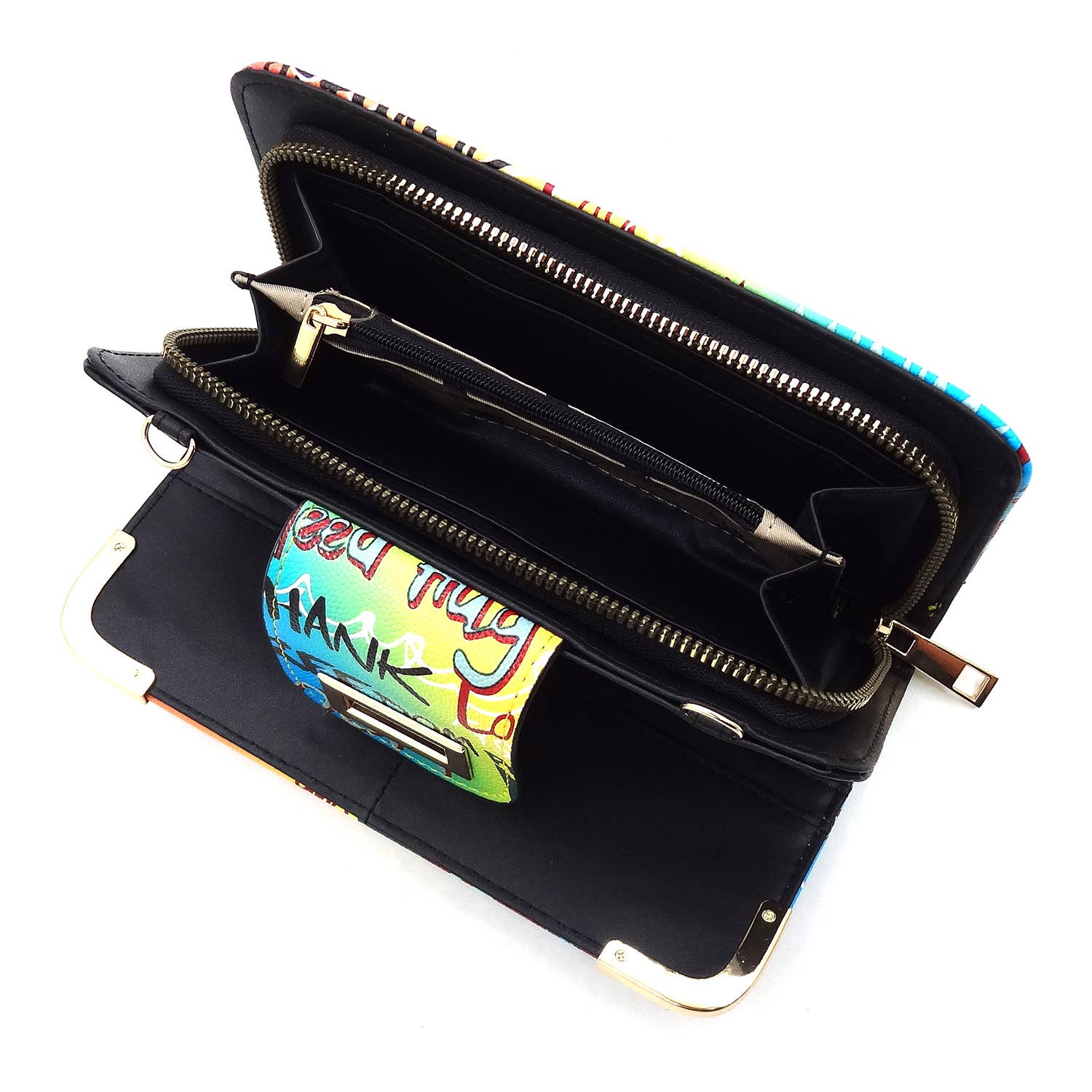 M&M HANDBAGS, LLC. - Wholesale Crossbody Bag - Women's - GP041 Multi Graffiti Turn Lock Crossbody Wallet3