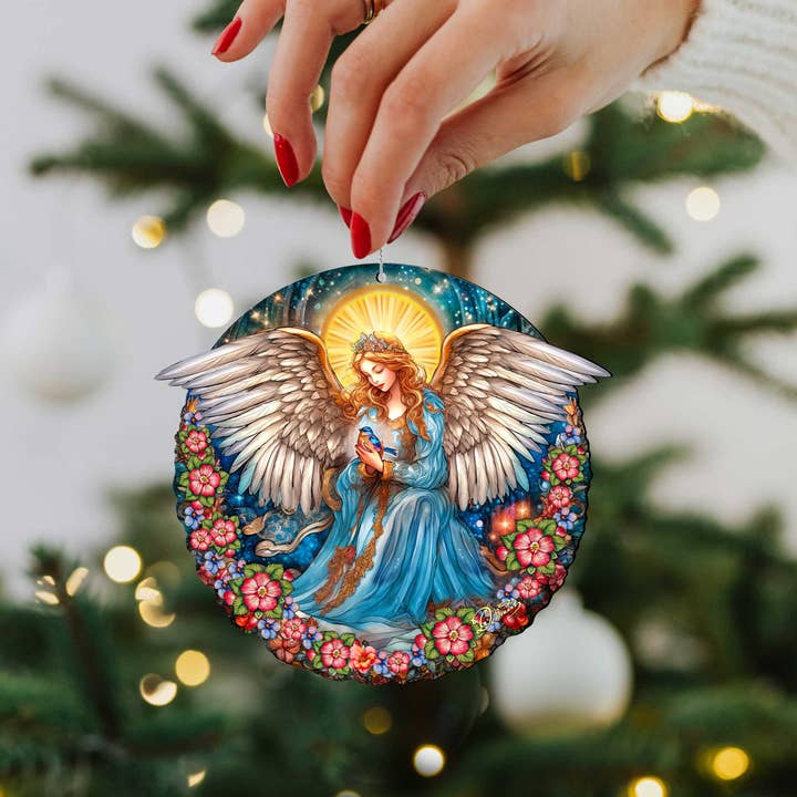 Designocracy - Wholesale Ornament - Guardian Angel Serenity Holiday Wooden Ornaments DeBrekht