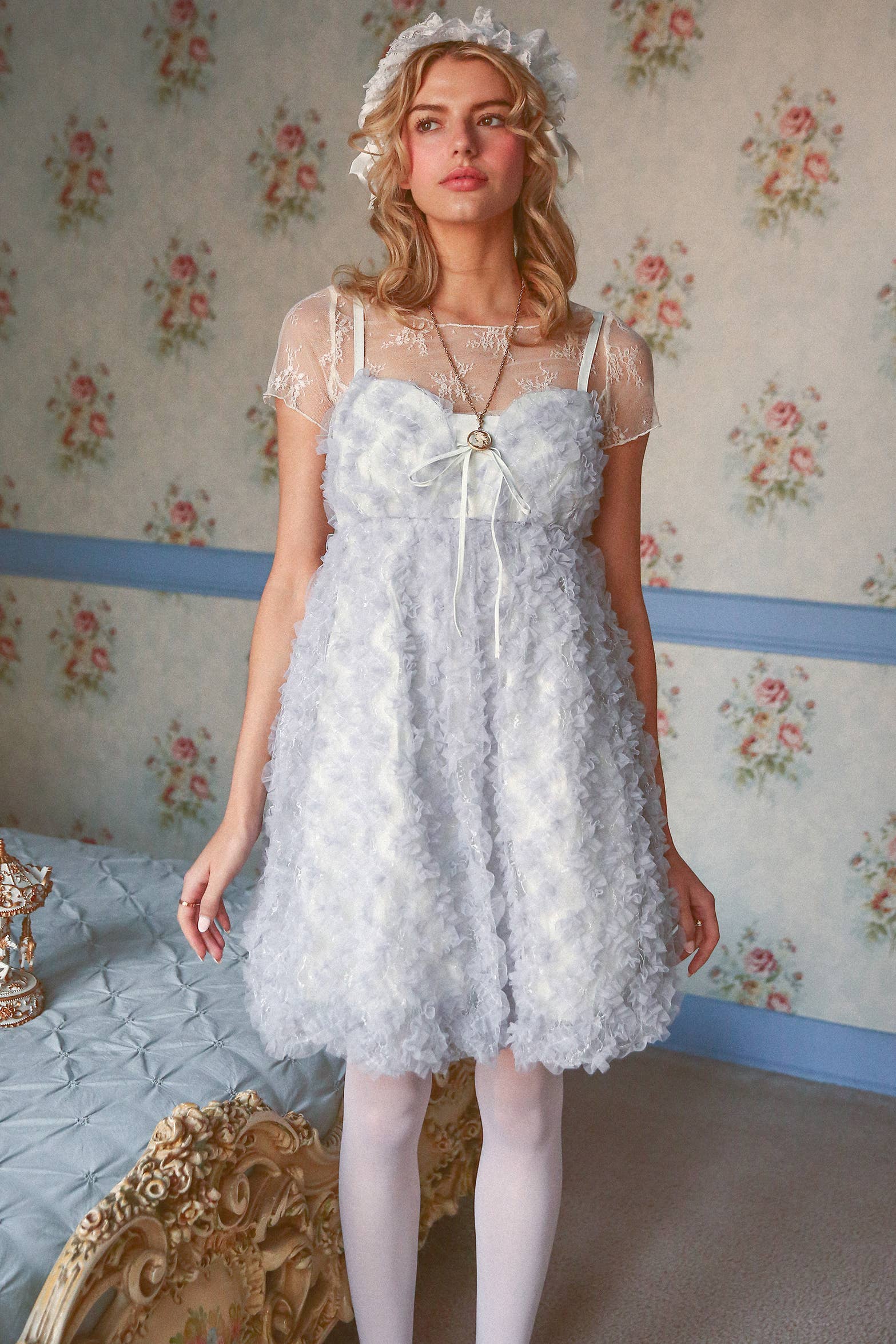 Listicle - Wholesale Dress - Women's - Fluffy Mesh Lace Layered Mini Dress13