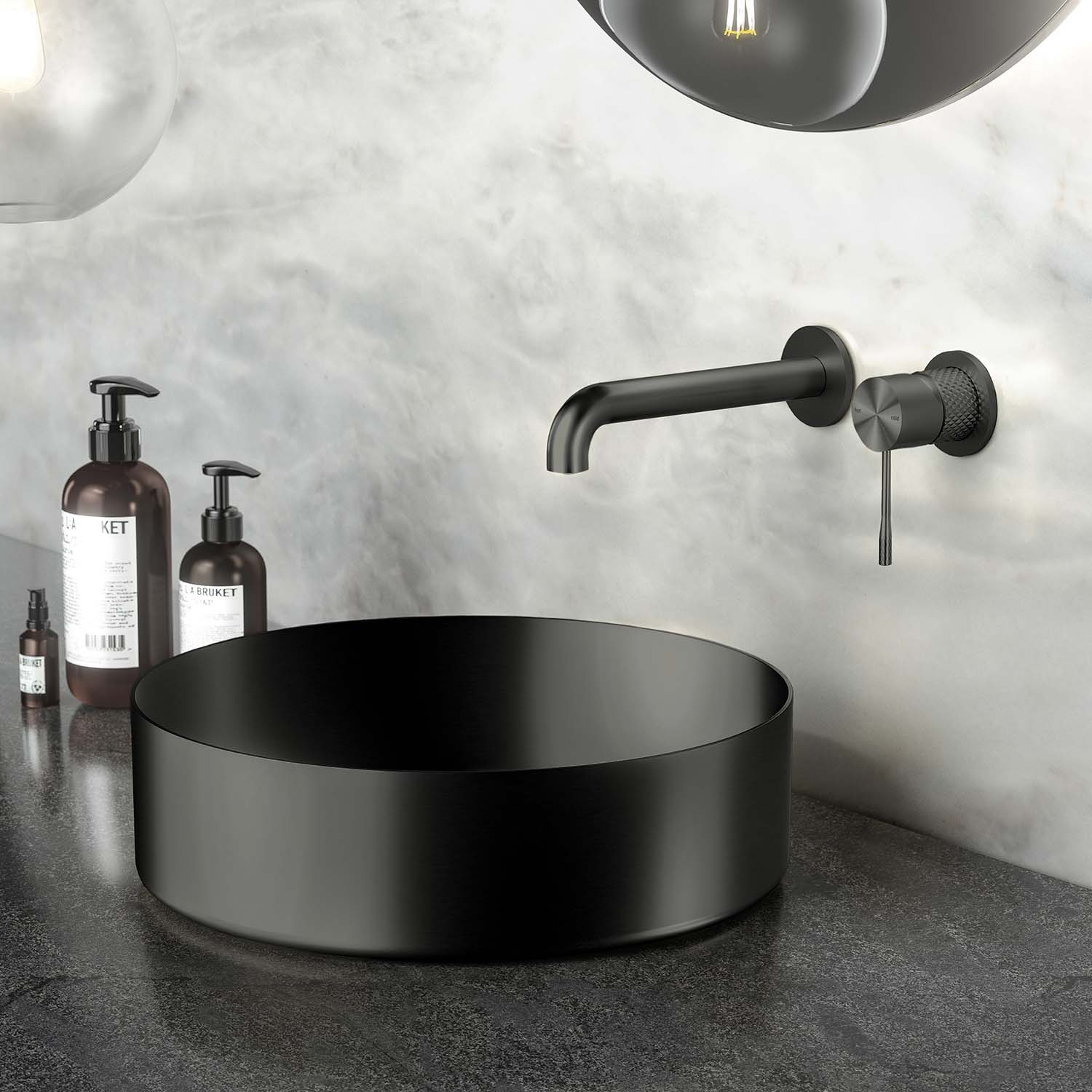 Stilform Handels GmbH - Wholesale Bathroom Mirror - Park washbasin in brushed gunmetal made of the finest stainless steel as a countertop washbasin without tap hole 40 cm3