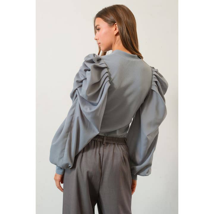 HYFVE - Wholesale Blouse - Women's - HF25A714-Mock Neck Puff Sleeve Blouse