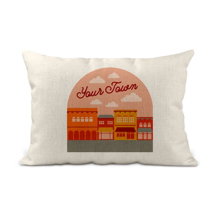 Coussin Lombaire Personnalisé de Ville - Vue de Petite Ville avec Nom pour la vente par Rock Scissor Paper