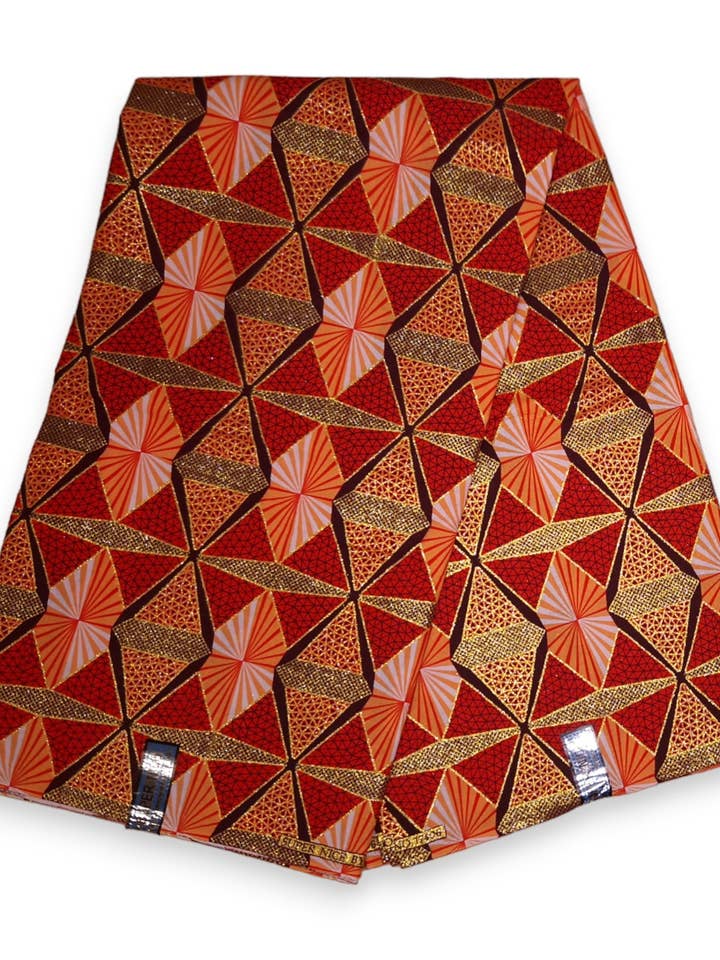 6 Yards - African print fabric - Exclusive Embellished Glitter effects 100% cotton - GL-4007 Red Orange Gold for wholesale by AfricanFabs