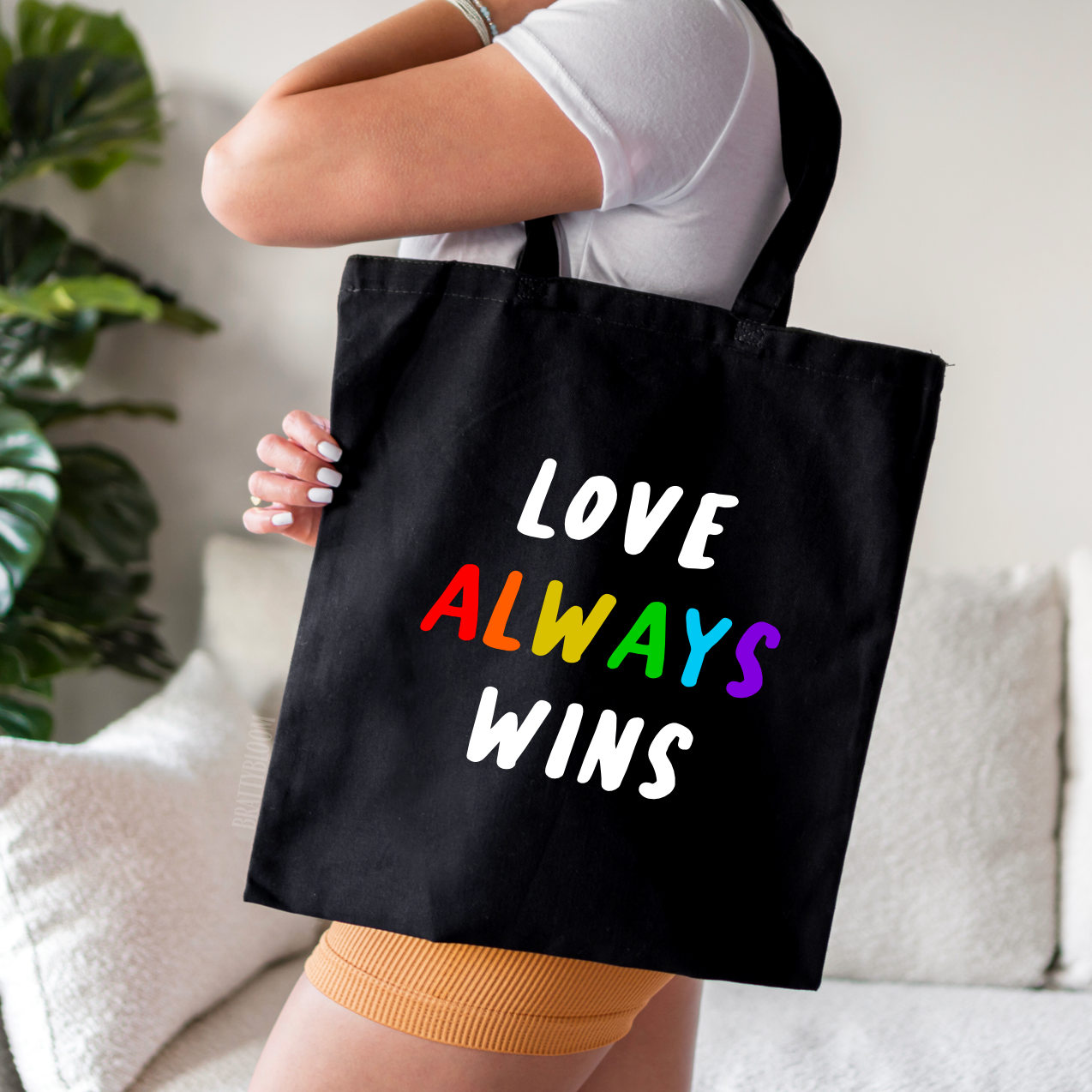 brattybloom – Sacola - Unissexo por atacado – A Love Always Wins Tote Bag | LGBTQ+ | Queer | Mês do Orgulho 0