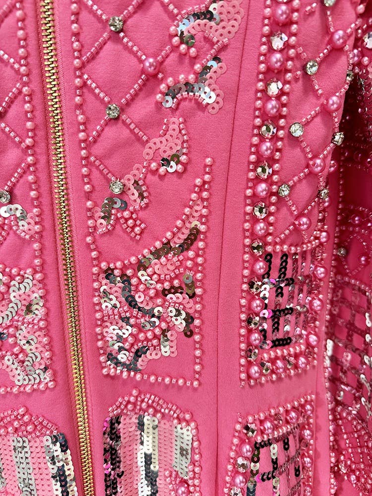 Productseeker – wholesale Klänning - Dam – DR389Y rosa klänning med handpåsydda diamanter och paljetter11