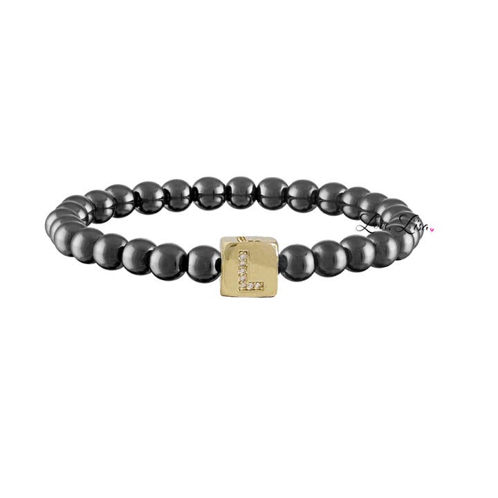 Love, Lisa - Wholesale Beaded Bracelet - Maggie Block Initial Stretch Bracelet