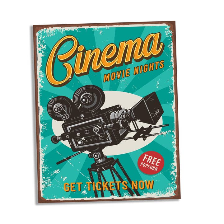 Retro Cinema Movie Night Metal Sign Plaque for wholesale by The British Metal Signs Company