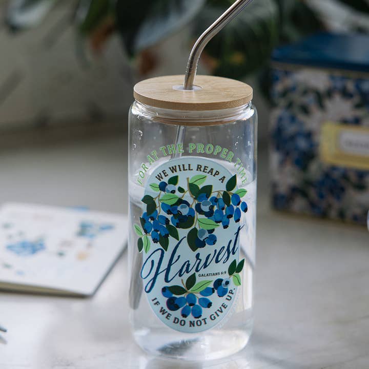 Paper Farm Press - Wholesale Drinking Glass/Cup - Blueberry Faith Glass Can2