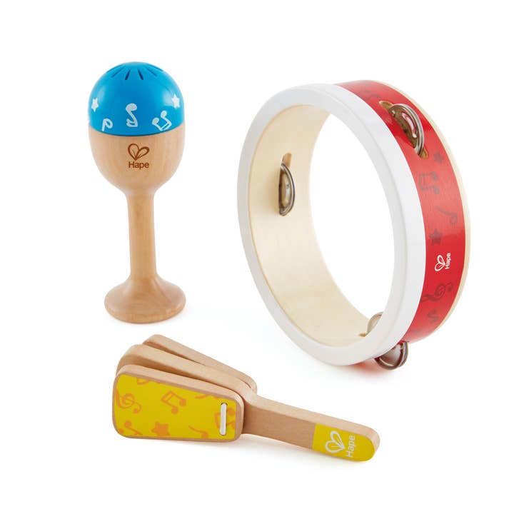 Hape Beginner’s Percussion Set-3-Piece Wooden Toy Instrument for wholesale by Hape Toys