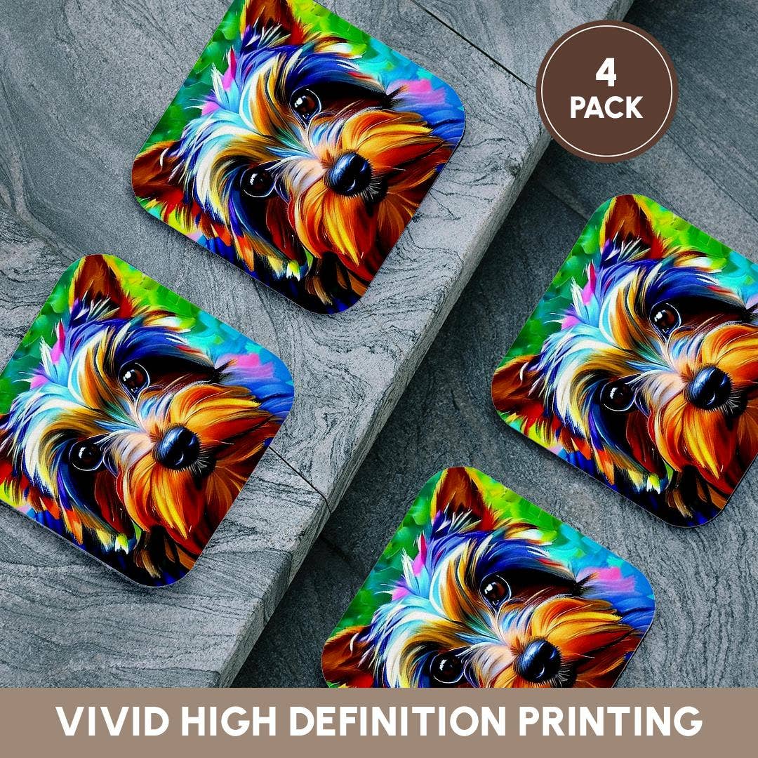 3dRose - Wholesale Coasters - 3dRose, Dazzling Yorkshire Terrier dog portrait on green. Digital art gift, Coaster12