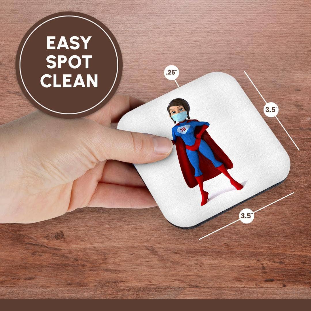 3dRose - Wholesale Coasters - 3dRose, Super Hero Woman Covid 19 Fighter, Face Mask Image, 3DRAMM, Coaster13