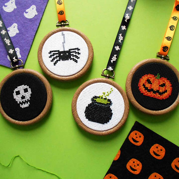 Halloween Cross Stitch Decoration Set - 4 Pattern Kit for wholesale by Knit Knot Krafts