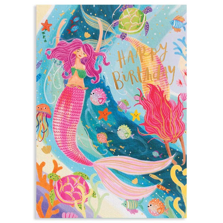 MERMAID BIRTHDAY GREETING CARD 4.625 x 6.5625" for wholesale by Calypso Cards LLC