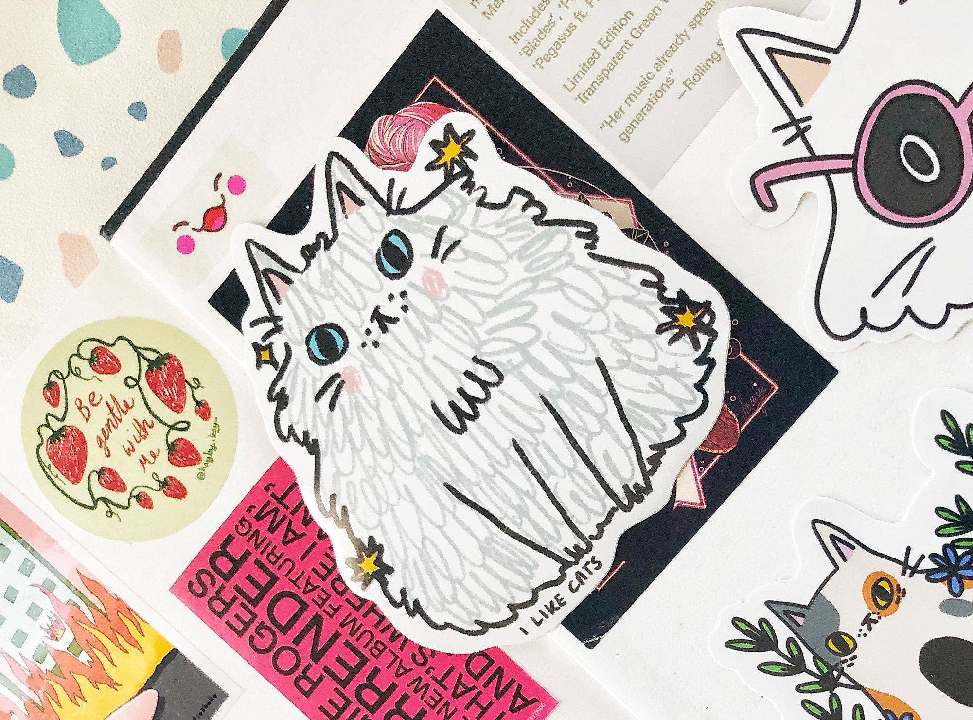 I LIKE CATS - Wholesale Sticker - Hairy Fluffy Cat Illustrated Vinyl Decal Sticker1