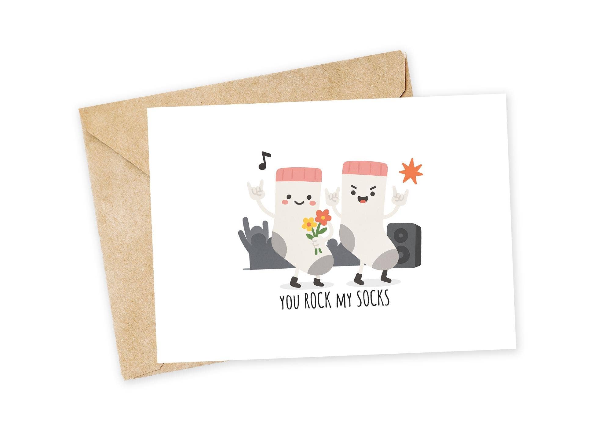 Chewy Lemon Studio - Wholesale Valentine's Day Card - You Rock My Socks Card - Funny Pun Valentine's Day Card