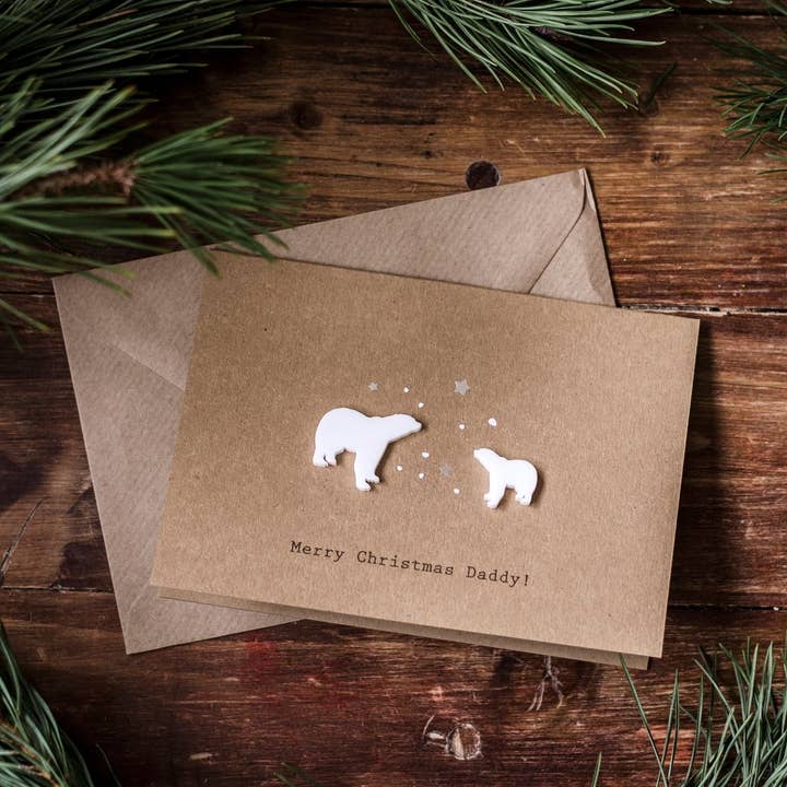 Merry Christmas Daddy / Luxury Card / Bear and Cub / Cubs for wholesale by Drop Scone Designs