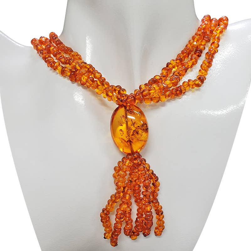 Amberman - Wholesale Beaded/Pearl Necklace - Cognac Amber 3 Strings Beaded Necklace 24''1