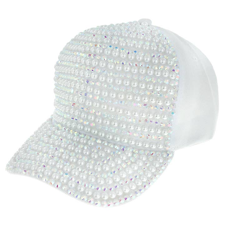 SP Sophia Collection - Wholesale Baseball Cap - Women's - Iridescent Rhinestone & Pearl Bling Baseball Cap1