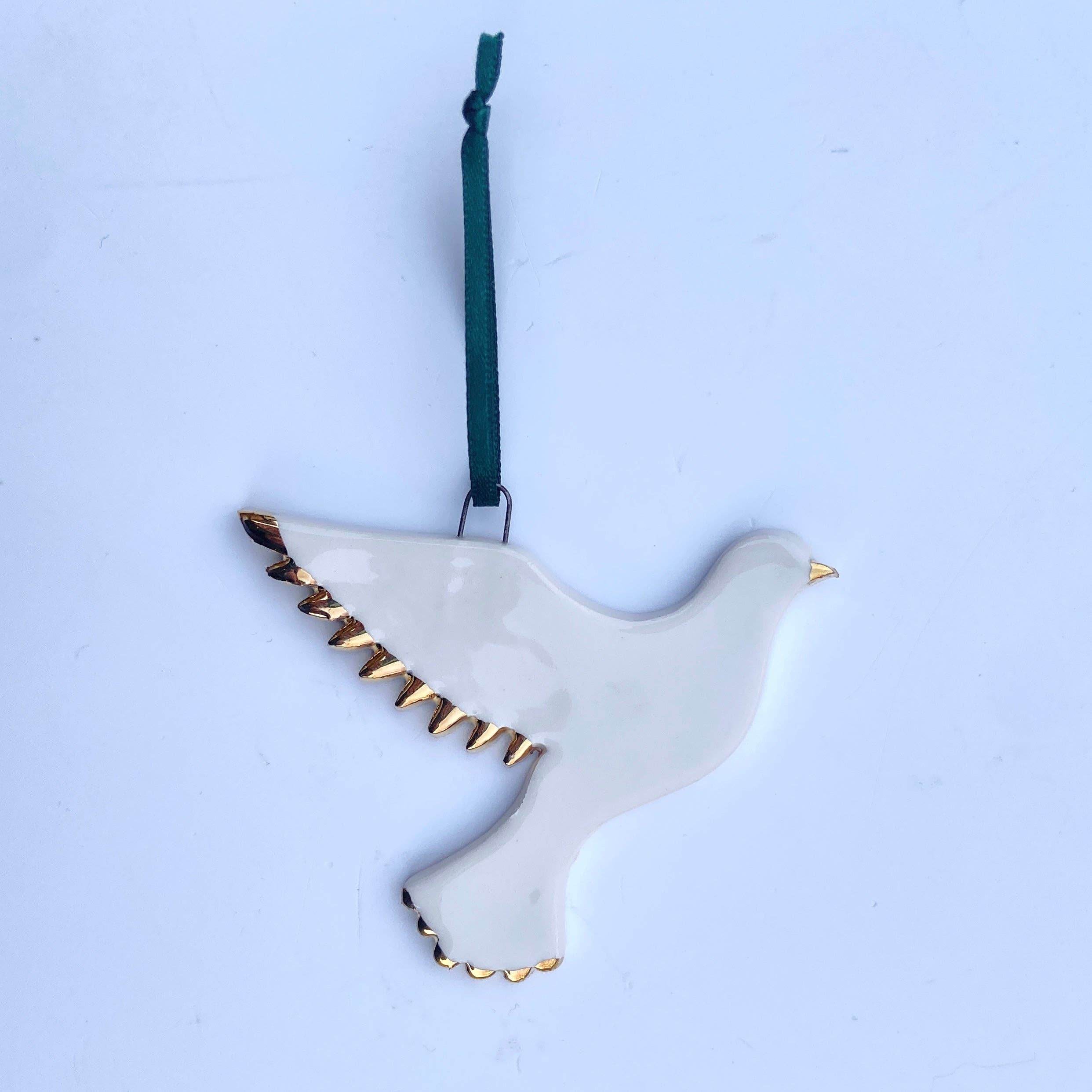 White Rain Ceramics – wholesale Ornament – Ceramic White Dove Ornament With Gold Tips2