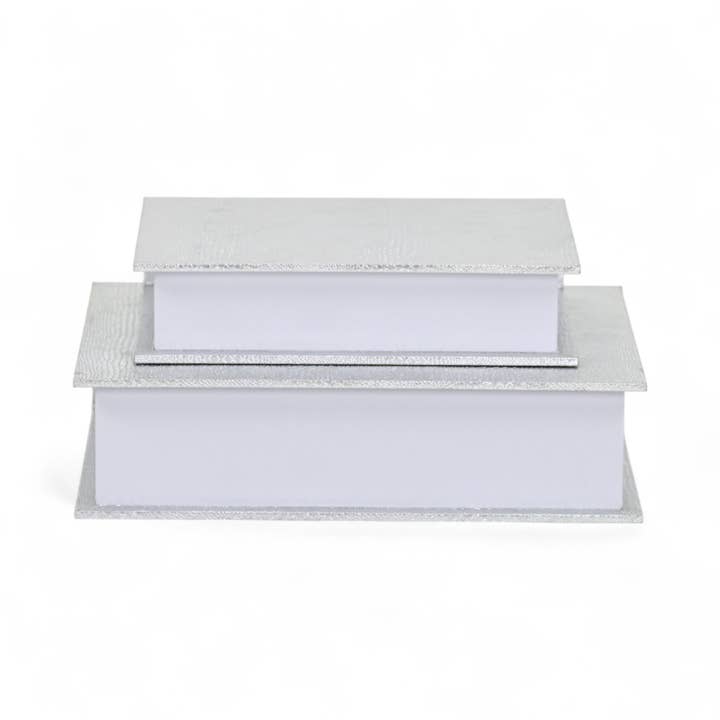 Cheungs Home Decor - Wholesale Decorative Box - Faux Alligator Themed Silver Vinyl Wrapped Book Box Set2