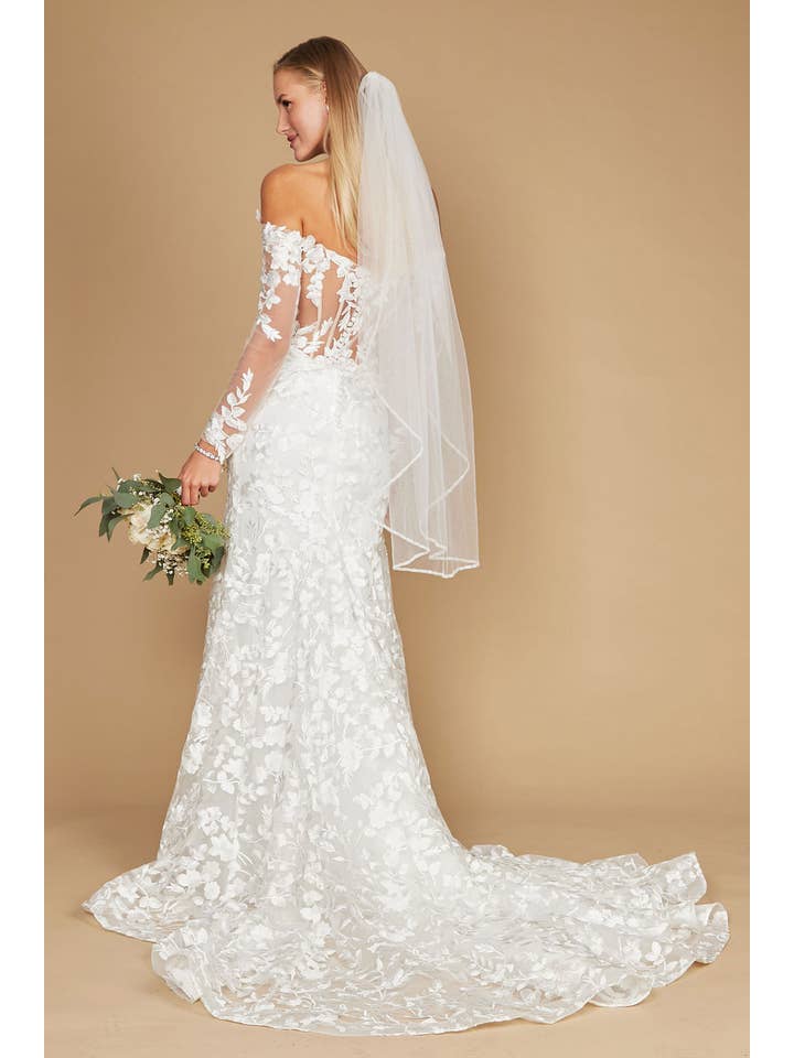 White Lace Long Off Shoulder Mermaid Wedding Dress Wholesale for wholesale on Faire