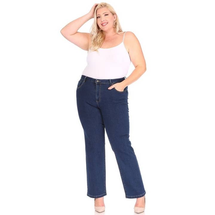 Vestuário Plus Size Calças de corte reto azul escuro por atacado de Black Pearl Clothing