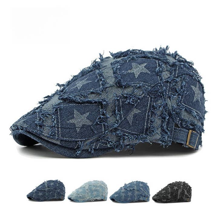 Distressed Denim Adjustable Beret M5A269 for wholesale by alberalkirk