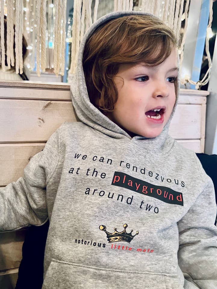 BIGGIE AT THE PLAYGROUND - Felpa con cappuccio per bambini per la vendita all'ingrosso da parte di Little Mate Adventures