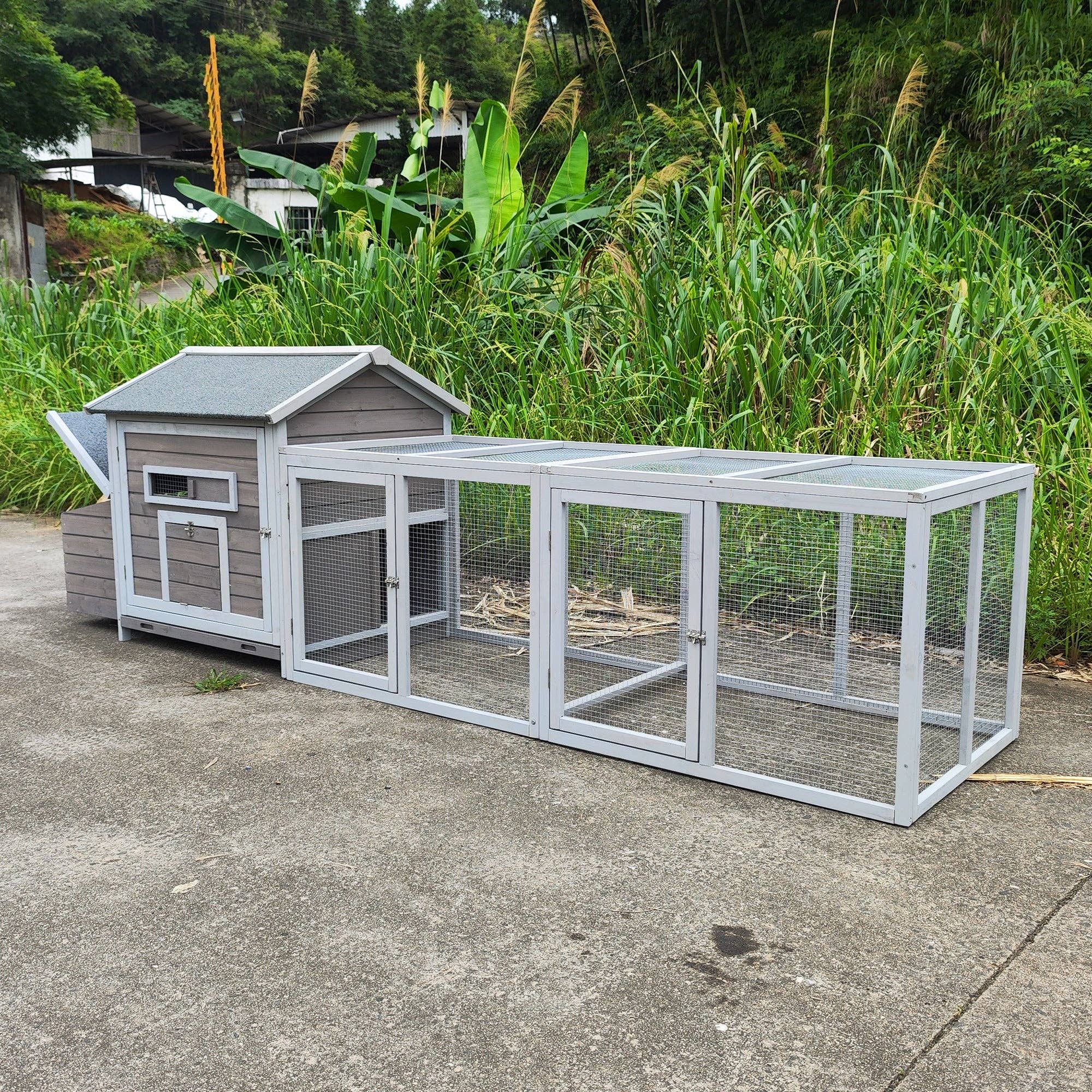 39F Inc. - Wholesale Outdoor Ornament/Decor - 118in Outdoor Wooden Chicken Coop with Nesting Box, Gray11