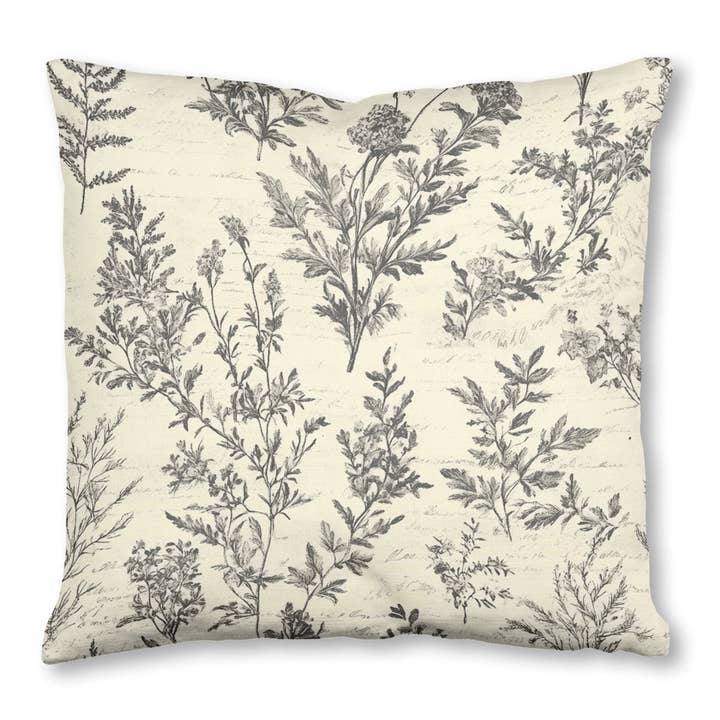 Vintage Botanical Script Toile 5 - Throw Pillow 16x16 for wholesale by FabricSmiths