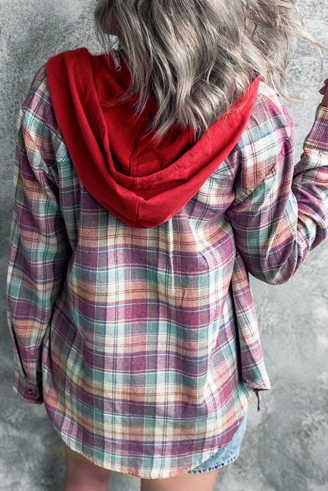 UNISHE – Großhandel Hoodie – Damen – TOPW531 Kariertes Kapuzenhemd mit Knopfverschluss Frauen1