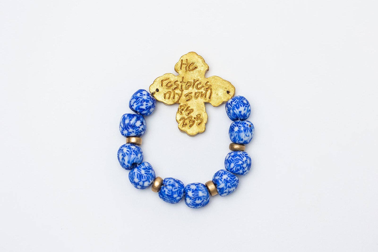 Hidden Truth Jewelry - Wholesale Beaded Bracelet - Blue & White African Glass with Susie Cross2