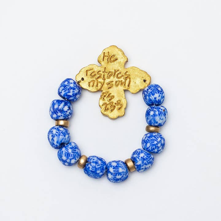 Hidden Truth Jewelry - Wholesale Beaded Bracelet - Blue & White African Glass with Susie Cross2