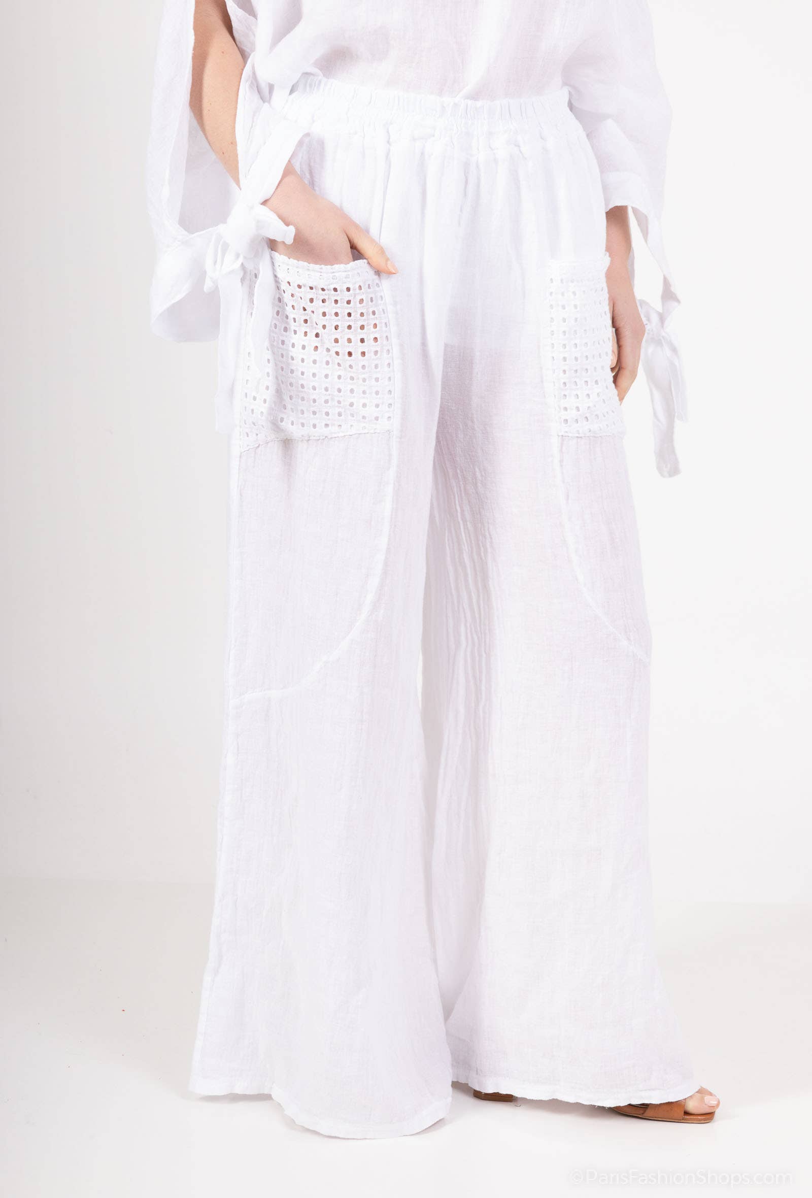 Shyloh - Wholesale Pants - Women's - Linen Trousers with Openwork Pockets 205800