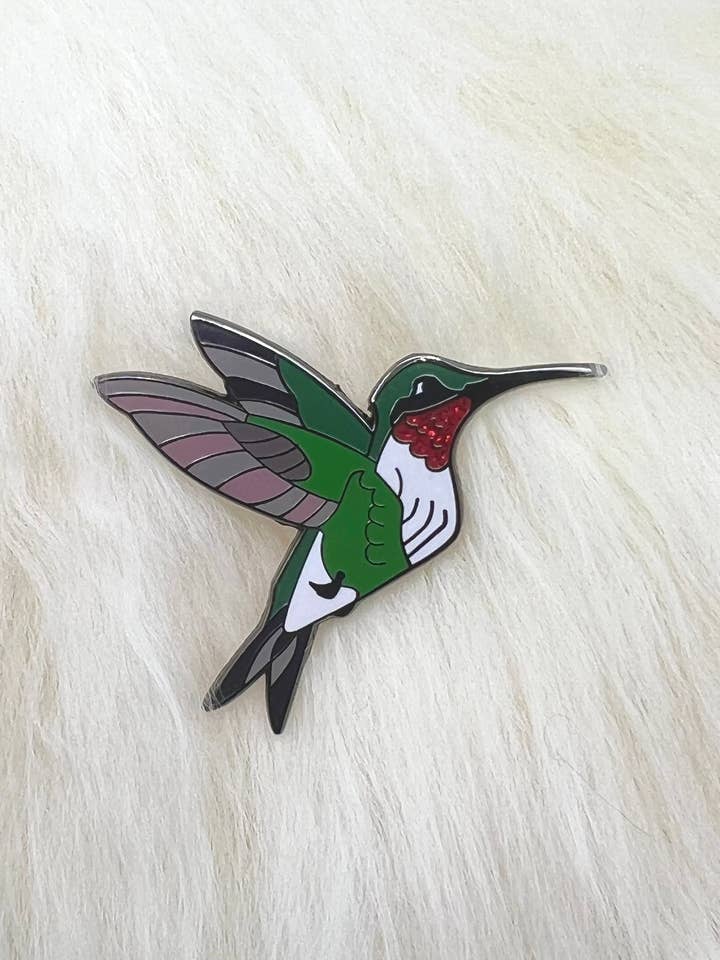 Ruby Throated Hummingbird Hard Enamel Pin | Hummingbird Pin for wholesale by Roamin' Bison Workshop