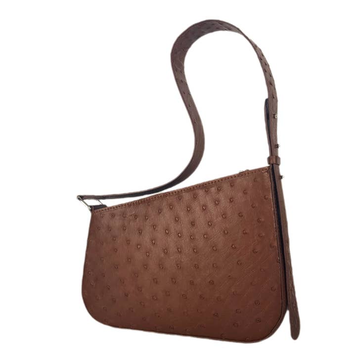 Brun axelväska i äkta strutsläder för wholesale av ANKO